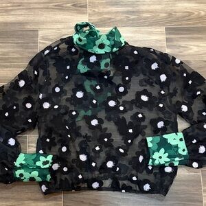 ZARA Floral Sheer Black and Green Blouse size S